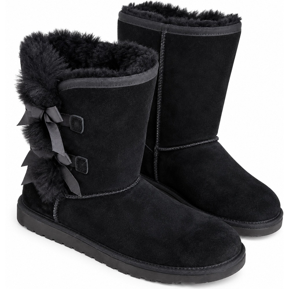 Koolaburra by UGG Victoria Short Black Suede Bow Boots Womens 10